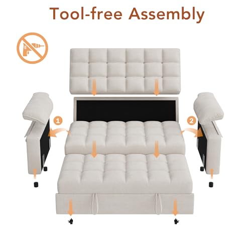 Vipbear Sleeper Sofa Bed, 70" Pull Out Futon Couch with Small Table| USB Port | Side Pockets | Tool-Free Assembly | Adjustable Backrest for Apartment, Office, Guest Room, Chenille Beige - color: Beige