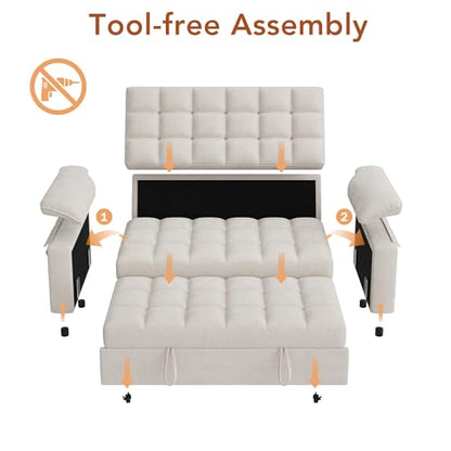 Vipbear Sleeper Sofa Bed, 70" Pull Out Futon Couch with Small Table| USB Port | Side Pockets | Tool-Free Assembly | Adjustable Backrest for Apartment, Office, Guest Room, Chenille Beige - color: Beige