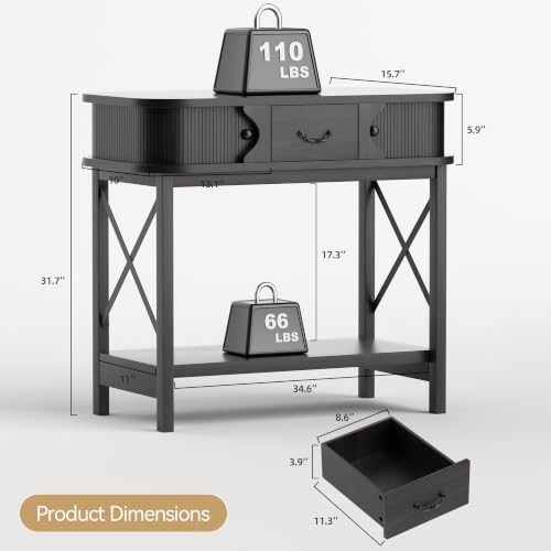 39'' Narrow Console Table, 2-Tier entryway Sofa Table, Black | Narrow Console Table with Drawer & Cabinets; Sturdy X-Frame, Slim Wood for Entryway, Hallway, Living Room & Behind Couch - color: Black