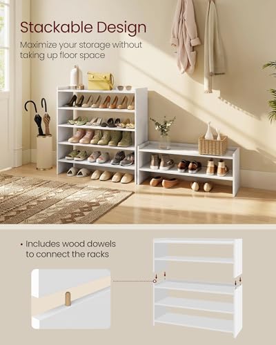 VASAGLE Shoe Rack for Closet, Stackable Organizer Shelf | Stackable Shoe Organizer Shelf for Entryway, 3 Tiers, 11.7 x 32.3 x 21.3 Inches, White, CUSTOS Collection, ULBS061WZ01S - size: 3 Tiers (32.3"W)