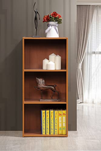 Hodedah Import 3 Shelf Bookcase, Cherry - color: Cherry, size: 3-Shelf