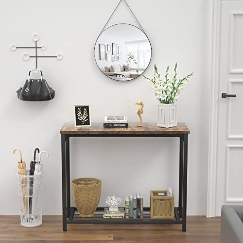 Ecoprsio Small Console Table Sofa Table with Mesh Shelves, 2 Tier Entryway Table Foyer Table for Entryway, Front Hall, Hallway, Sofa, Couch, Living Room, Bar, Kitchen, 32 Inch, Rustic Brown - color: Rustic Brown, style: 2-Tier