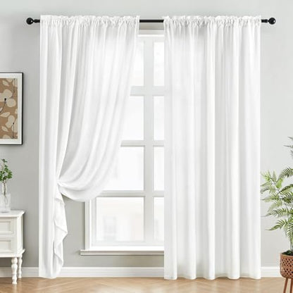 HOMEIDEAS Non-See-Through White Privacy Sheer Curtains 52 X 84 Inches Long 2 Panels Sheer Curtains Light Filtering Window Curtains Drapes for Bedroom Living Room | 2 Panels, Light Filtering, Semi Sheer Curtains, Window Voile Drapes, Bedroom Living Room Di