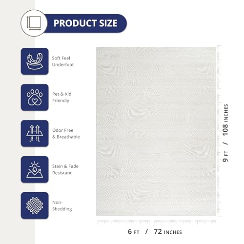 Abani Cream Area Rug – 6' x 9' – Vera Collection – Wave Texture Pattern – Non-Shedding, Easy to Clean – Durable for Living Room, Bedroom, or Office, Pet & Child Friendly - size: 6' x 9' (Rectangular)