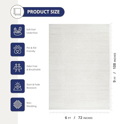 Abani Cream Area Rug – 6' x 9' – Vera Collection – Wave Texture Pattern – Non-Shedding, Easy to Clean – Durable for Living Room, Bedroom, or Office, Pet & Child Friendly - size: 6' x 9' (Rectangular)