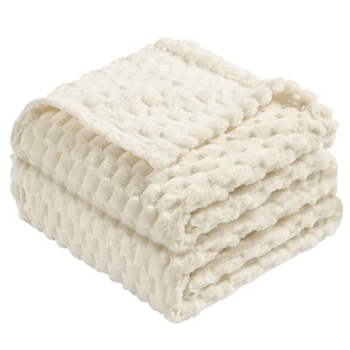 Vessia Flannel Fleece Twin Size Blanket(60x80 inch), 3D Jacquard Cream Fuzzy and Warm Blanket for Couch,Sofa,Chair, 300GSM Super Soft Touch Cozy Lightweight Beige Bed Home Decor for All-Season - color: Cream-3d, size: 60x80 inch