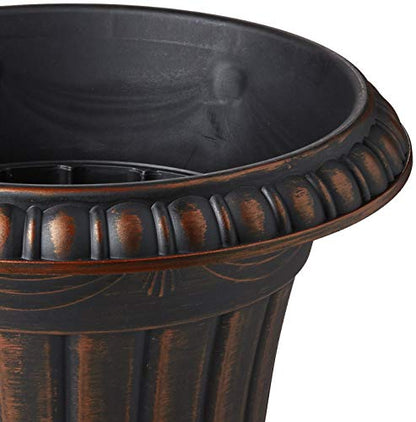 Arcadia Garden Products PL00CP Classic Traditional Plastic Urn Planter, 16" x 18", Brushed Copper - color: Brushed Copper, size: 16" x 18"