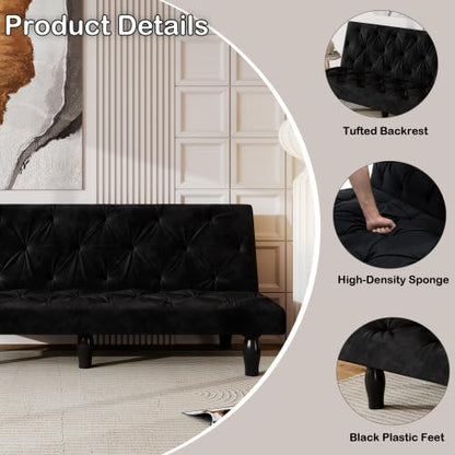 Convertible Futon Sofa Bed, Modern 68'' Faux Leather Sleeper Couch for Living Room,Guest Bed, Adjustable Backrest, Upholstered Recliner Chair, Loveseat for Compact Small Space Living Room (Black New) - color: Black New