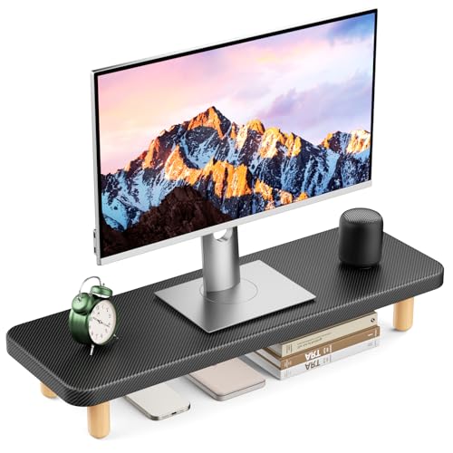 Monitor Stand Riser, 24 Inch Wood Desk Organizer with Monitor Stand & Storage Computer Monitor and Laptop Riser Multifunctional Laptop Stand Desk Organizer for Office Home Screen/Laptop/PC (Black) - color: Black