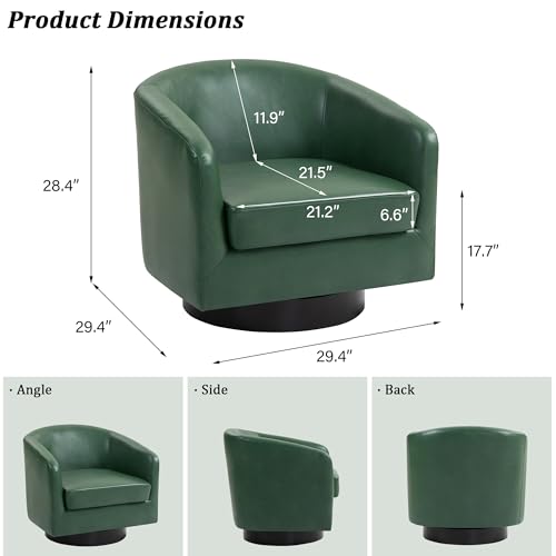 Swivel Barrel Accent Chair, Comfy Reading Armchair, Green, Set of 2 | Club Chairs for Adults, Low-Back Design, Modern Round Style, Solid Wood Frame & Metal Swivel Base, For Living Room & Bedroom - color: Green