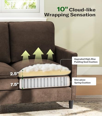 Welzona 3-Layers Cloud Loveseat Sofa, 51" Small Couch, Teddy Small Sofa | Comfy Teddy Fabric, Washable Covers, Tool-Free Setup, All-wood Futon Couch for Living Room, Bedroom, Small Spaces, Brown - color: Brown, size: cloud loveseat