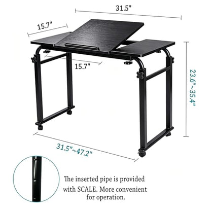 Overbed Laptop Cart Over The Bed Table with Wheels Adjustable Bed Hospital | Height length adjustable portable table hospital bed table tilting top recliner sofa bed table sturdy mobile rolling desk - color: Black