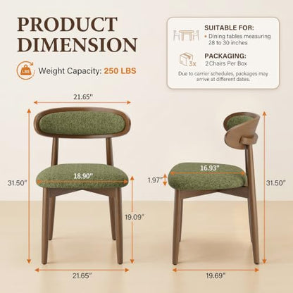 Wooden Dining Chairs Set of 6, Modern Fabric Upholstered Dining Room Chair, Kitchen Side Chairs, Farmhouse Dinner Chair with Curved Back for Kitchen, Green - color: Green, size: Set of 6