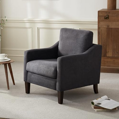 VKNOW Accent Chairs, Living Room Chairs with Wood Legs, Grey | Mid Century Armchair, Flexible Cushion, No Tool Assembly, Removable Cushion, Upholstered Single Sofa For Living Room, Bedroom - color: Dark Grey