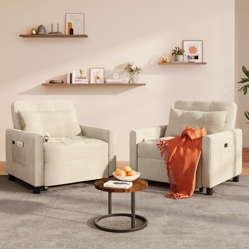 Convertible Sofa Bed, 3 in 1 Sleeper Chair for Small Space, Beige | Multi-Functional Sleeper Chair Bed, Adjustable Backrest Recliner with Modern Linen Fabric for Living Room/Bedroom/Apartment - color: Beige