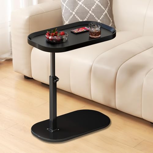 C Shaped Side Table Adjustable Height, 360° Swivel Couch End Table That Slide Under, Small C Shaped End Table for Sofa/Bed/Bathtub, Coffee TV Dinner Tray for Living Room, Bedroom, Bedside (Black) - color: Black