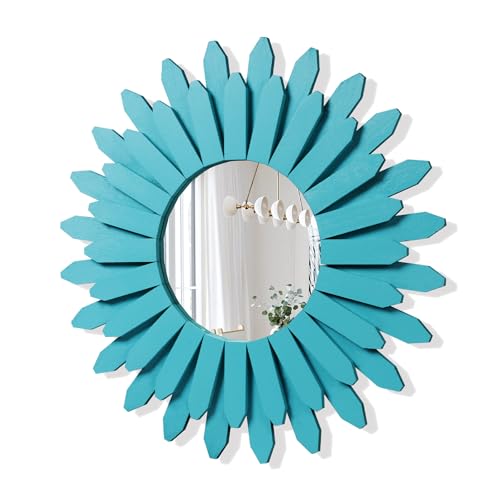 Beach Wall Decor Mirror 21 inch Wood Coastal Wall Decor Sunburst Boho Home Decor Room Decor for Bedroom Living Room Entryway Cyan - color: Cyan, size: 21 inch (1 pack)