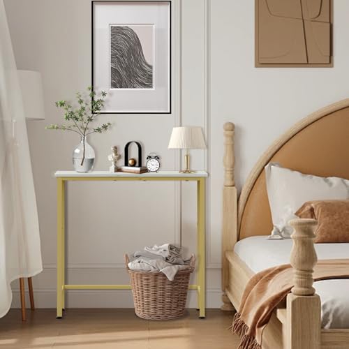 Narrow Console Table, 29.5" Small Entryway Table, Thin Hallway Tables, Slim Sofa Side Tables for Hallway, Living Room, Bedroom, Foyer, Marbleized White - color: Marbleized White