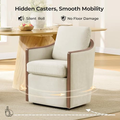 CHITA Upholstered Dining Chairs Set of 4 with Hidden Casters, Cream | Fully Assembled Modern Dining Chair with Backrest & Wood Armrest, Chenille Barrel Chairs for Dining Room, Kitchen Chairs - color: Cream, size: set of 4