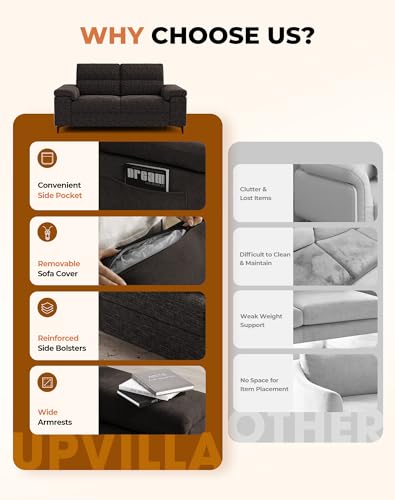 Upvilla 71.25" Modern Sofa Couch for Deep Seat Sofa Living Room(Dark Gray) | 8” Cushion, Comfy 2-Seater Chenille Loveseat with Convertible Armrest, Removable Sofa Cover, High Leg - color: Dark Gray, size: 71.25" Couch