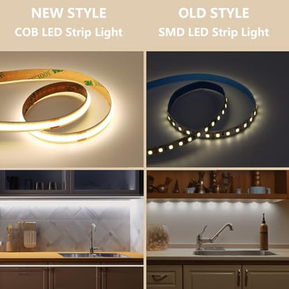 BENLUN 12V COB LED Under Cabinet Strip Lighting Cuttable 32.8ft for Kitchen | 4000K Natural White LED Strip Lights Dimmable Adhesive 8W/M CRI 93 with Dimmer and Power Supply for Bookcase Shelf Display - color: Natural White 4000K