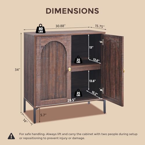 IFGET 92.63" W Modern Arched Sideboard Buffet Cabinet with Storage, Brown | Fluted Arch Sideboard Cabinet w/Adjustable Shelves, Wooden Modular Kitchen Cabinet for Dining& Living Room, Entryway - color: Brown, size: 3 Pieces