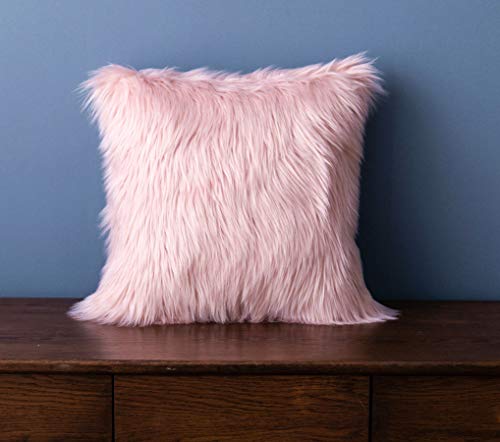 LIGICKY Luxury Series Soft Faux Fur Throw Pillow Cover Decorative Square Plush Pillow Case Cushion Cover for Couch Sofa Bed, 16" x 16" Pink - color: Pink, size: 16" x 16" (Pack of 1)