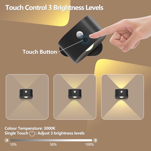 Deyagoo Motion Sensor Wall Light,Rechargeable Battery Operated Sconce-Black | 360°Rotate, Rechargeable, Dimmable, Touch Control - color: Black-C
