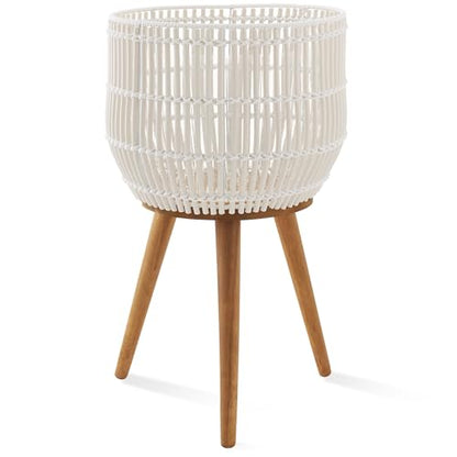 Casafield Indoor Planter with Stand, White Floor Planter with Wood Legs, Large Plant Pot Cover with Liner for Houseplants, Flower Pots and Trees - color: White With Natural Legs
