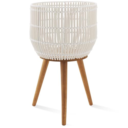 Casafield Indoor Planter with Stand, White Floor Planter with Wood Legs, Large Plant Pot Cover with Liner for Houseplants, Flower Pots and Trees - color: White With Natural Legs