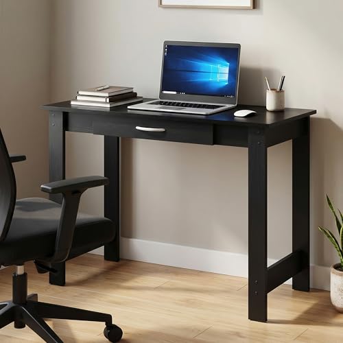 39.2 Wide Gaming Desk with Drawer, Computer Desk with H-Legs, Office Desk, Writing Desk, Desk for Study Room, Dorm, Home Office, Bedroom, Black - color: Black