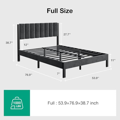 Novilla Full Bed Frame with Piano Keys Headboard and Footboard, Metal Platform Bed Frames Full Size, No Box Spring Needed, Easy Assembly, Steel Slats Support, Velvet Black - color: Black, size: Full