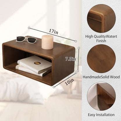 Floating Nightstand, Wall Mounted Bedside Shelf, Handmade Bedroom Furniture,Pine Wood Floating Bedside Table, Minimalist and Unique Style 18”x 10”x 7.5” Brown - color: Brown