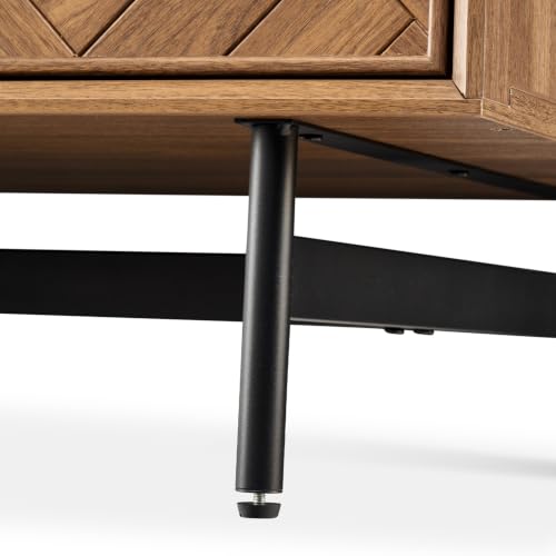mopio Axis 47" Herringbone Walnut Coffee Table with Reinforced Slim Black Metal Legs and Handles, Industrial Design - color: Herringbone Walnut