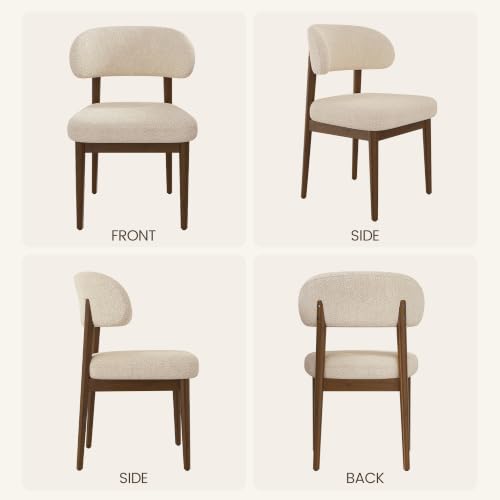 Wooden Dining Room Chairs Set of 2, Modern Upholstered Teddy Fabric Kitchen Chairs with Ergonomic Curved Back, Farmhouse Dining Side Chair with Solid Wood Frame for Kitchen Room, Beige - color: Beige