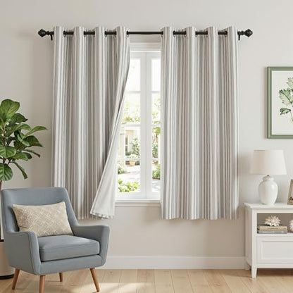 MYSKY HOME Striped Curtains 100% Blackout 63 Inches Long Black Stripe Farmhouse Rustic Linen Blended Double Layer Curtains for Bedroom Patterned Drapes, Grommet, 2 Panels, 52" Wide - color: B-black/Blackout, size: 52"W x 63"L (Pack of 2)
