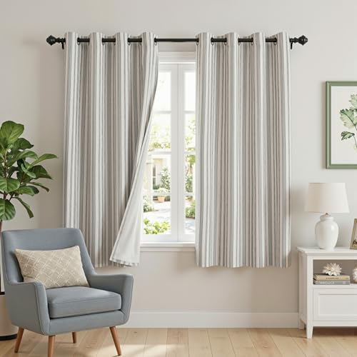 MYSKY HOME Striped Curtains 100% Blackout 63 Inches Long Black Stripe Farmhouse Rustic Linen Blended Double Layer Curtains for Bedroom Patterned Drapes, Grommet, 2 Panels, 52" Wide - color: B-black/Blackout, size: 52"W x 63"L (Pack of 2)