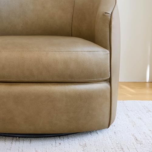 CHITA Genuine Leather Swivel Barrel Accent Chair, Fully Assembled, Mocha | Modern Armchair with FSC Certified Wood Frame, Living Room Chair for bedroom & office, 31.5"Dx32.3"Wx28.7"H, 350 Lbs Capacity - color: Mocha - Genuine Leather