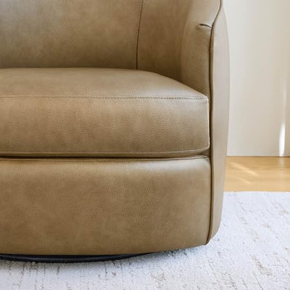 CHITA Genuine Leather Swivel Barrel Accent Chair, Fully Assembled, Mocha | Modern Armchair with FSC Certified Wood Frame, Living Room Chair for bedroom & office, 31.5"Dx32.3"Wx28.7"H, 350 Lbs Capacity - color: Mocha - Genuine Leather