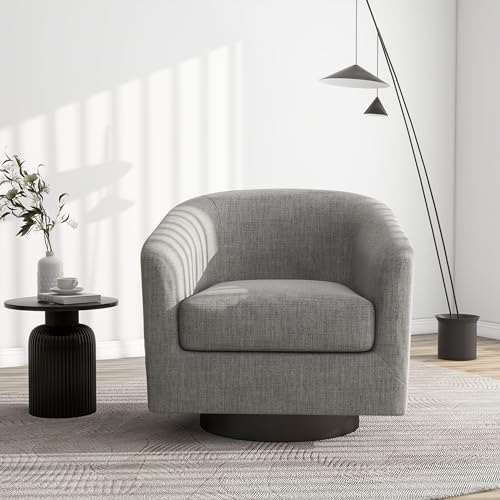 Swivel Barrel Accent Chair, Comfy Reading Armchair, Light Grey, Set of 1 | Club Chairs for Adults, Low-Back Design, Modern Round Style, Solid Wood Frame & Metal Swivel Base, For Living Room & Bedroom - color: Light Grey