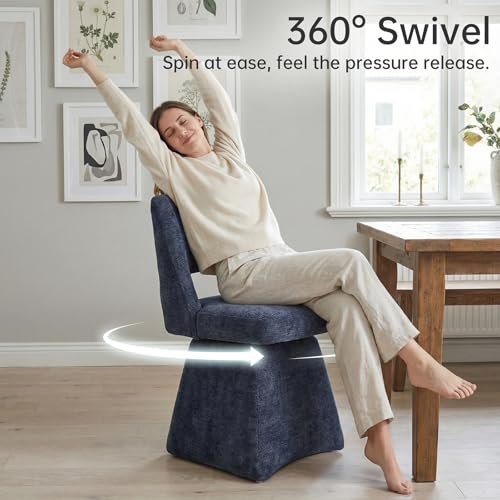 VKNOW Upholstered Swivel Dining Chair with Curved Open Back | Modern Dining Room Chairs with Chenille Fabric, Space-saving, Easy Assembly, for Dining Room, Living Room, Bedroom, Blue - color: Blue