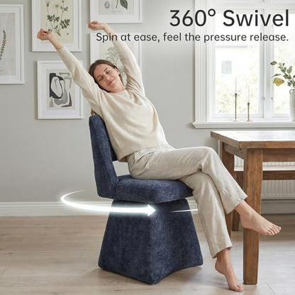 VKNOW Upholstered Swivel Dining Chair with Curved Open Back | Modern Dining Room Chairs with Chenille Fabric, Space-saving, Easy Assembly, for Dining Room, Living Room, Bedroom, Blue - color: Blue