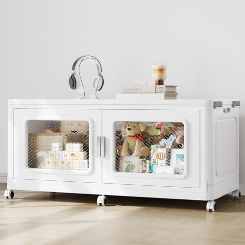 BROVIEW 300 Qt Extra Large Stackable Storage Bin with Lid, 1 Pack White | 75Gal Extra Large, Collapsible Storage Boxes with 1 Lid, Folding& Rolling Plastic Drawer, Heavy-Duty Cabinet Organization - color: White, size: 300QT-1pack