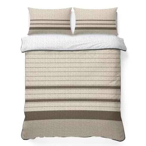 Minimalist Stripe 3 Piece Quilt Set Twin Size, Vintage Brown Striped Lines Rustic Linen Texture Soft Bedspread Coverlet Bedding Set Microfiber Lightweight Comforter Set with 2 Pillowcases for Bedroom - size: Twin