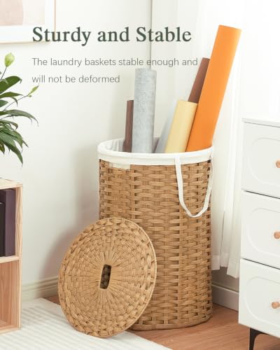 SETVSON Large Laundry Hamper Laundry Basket Round 34.3 Gal PE, Natural | 130L Jumbo Family PE Rattan Hamper, Removable Washable Liner Bag with Handles, 2 Mesh Wash Bags, Steel Frame, Foldable - color: Natural, size: 130 L