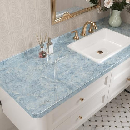 Wallercity Cream Blue Marble Contact Paper Peel and Stick Countertops Waterproof 24"x118" Kitchen Countertop Contact Paper Self Adhesive Blue Marble Wallpaper Vinyl Wrap for Cabinets Cover Bathroom - color: Blue, size: 24" x 118"