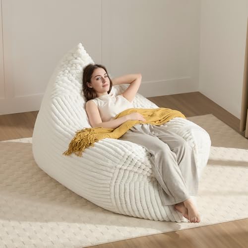 3-in-1 Giant Bean Bag Chair for Adults & Kids, Convertible Floor Sofa to Mattress, High-Density Foam Chair Bed with Washable Cover, Multi Functional Lounge Couch for Bedroom, Living Room (Beige) - color: Beige-1, size: XL Sofa Chair