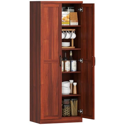 HOMCOM 63" 2-Door Kitchen Pantry 5-Tier Tan | Freestanding Storage Cabinet, Shelving, 2 Adjustable Shelves, for Dining Room - color: Tan