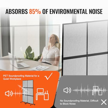 VEVOR Office Divider, 2 Panel Office Partition, Freestanding Office Divider Wall Partition & Privacy Divider Reduce Noise and Room Separation, Light Grey