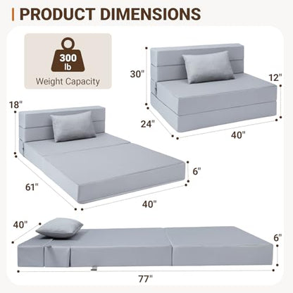 Folding Sofa Bed, Boneless Foldable Chair, Convertible Futon Sleeper Couch | Twin Lazy Floor Lounger Sofa Couch for Small Spaces, Dorm, Guest Room, Living Room, Apartment, Grey - size: Twin
